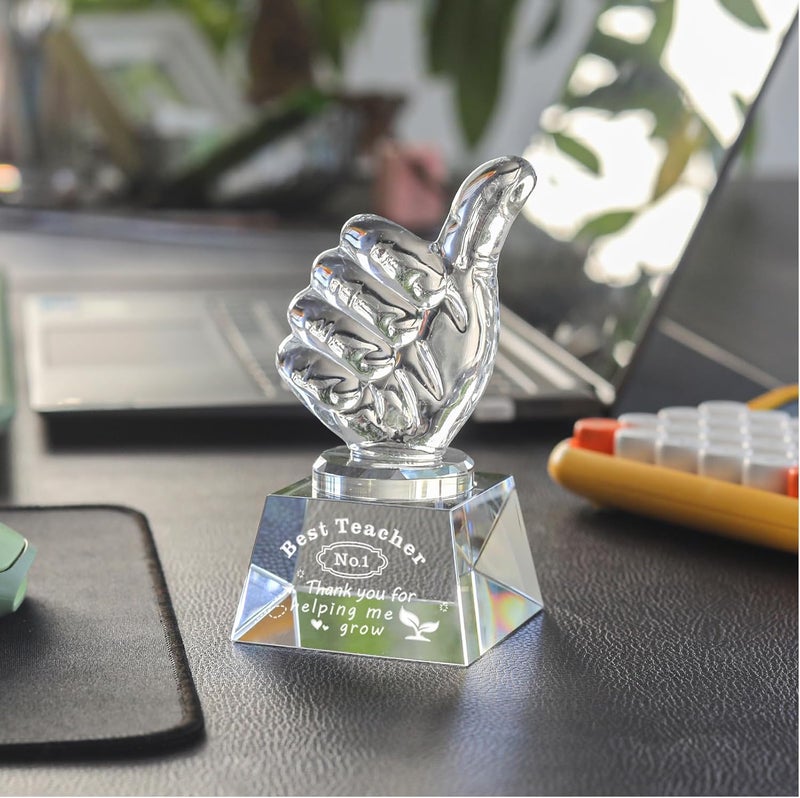 LONGWIN Best Teacher Appreciation Gifts for Women Men, Teacher Christmas Birthday Retirement Thank You Gifts Crystal Awards with Thumbs Up, Unique Present - Image 4